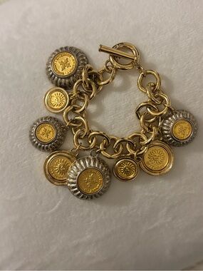 Givenchy Two-Tone Gold and Silver Coin Charm Bracelet vintage